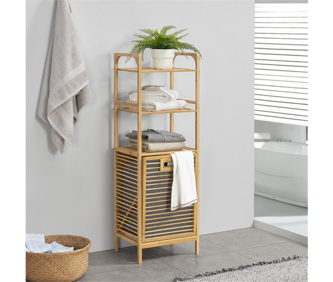 Cesto para roupa suja Tidaholm reclinável prateleira com cesto Cinzento/Natural