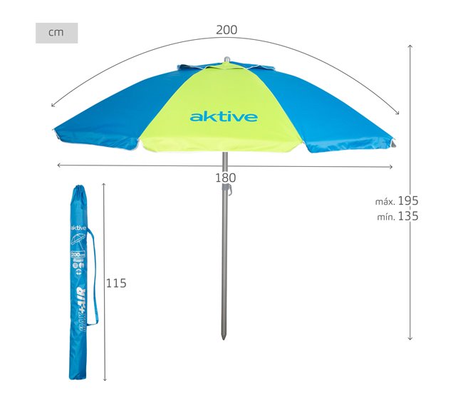 Aktive Guarda-sol de praia com capa (envio aleatório) Azul/ Verde