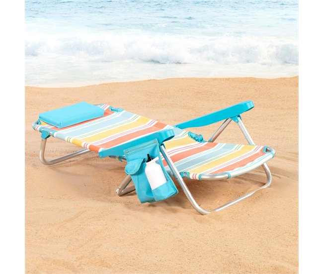 Aktive Cadeira de praia dobrável, alumínio, 5 posições e bolso Multicor