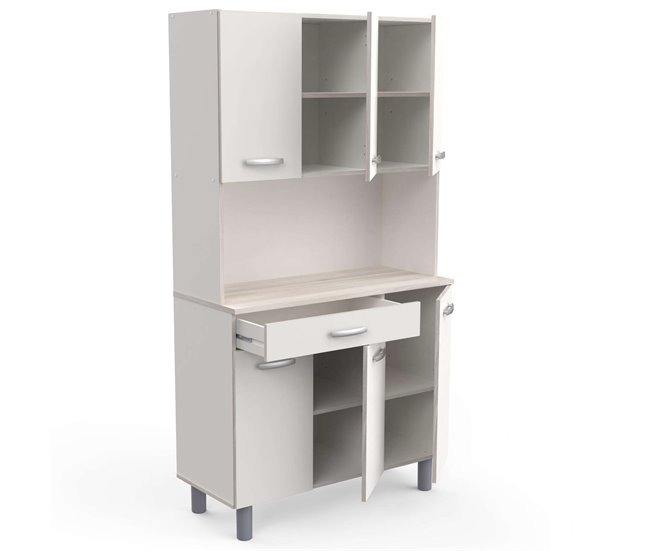 Armário de cozinha com 6 portas Branco/ Madeira