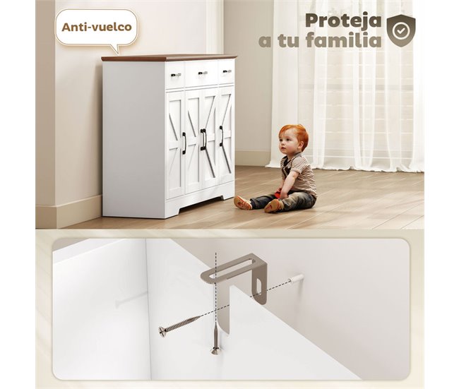 Aparador Melamina de Madeira, MDF HOMCOM Branco