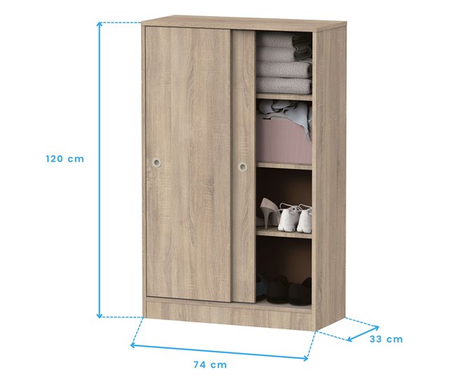 Armário auxiliar baixo Turin com 2 portas e 3 prateleiras Madeira Clara