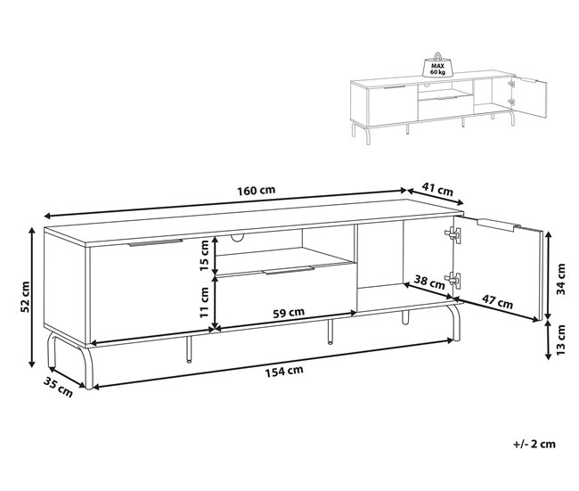 Beliani Mesa de TV ARKLEY 160 Preto