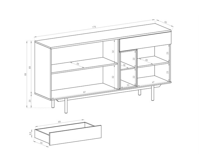 Aparador INOX IK175 Cinza Claro