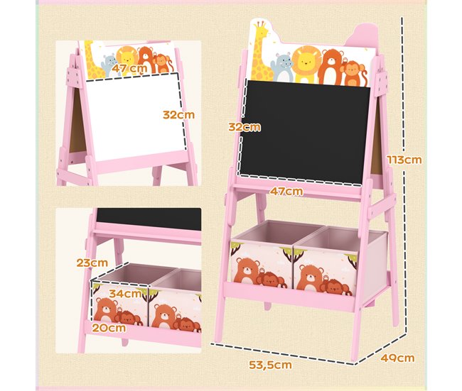 Cavalete para Crianças MDF e TNT AIYAPLAY Rosa