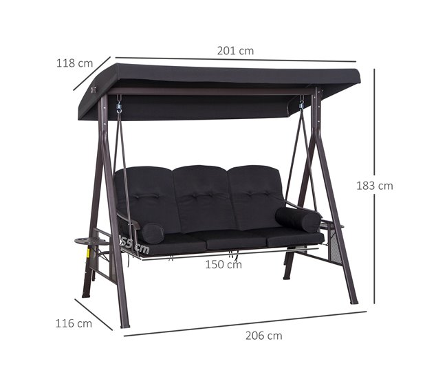 Banco Baloiço de Jardim Metal e Poliéster Outsunny Preto