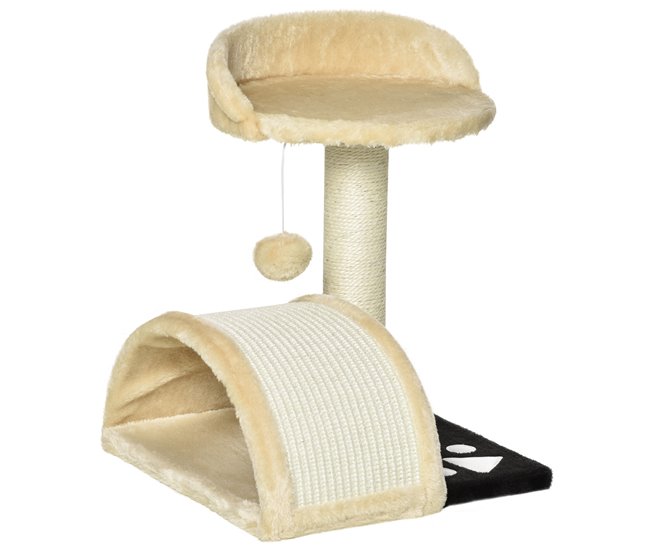 Arranhador para Gatos Aglomerado de Madeira, Pelúcia e Sisal Bege