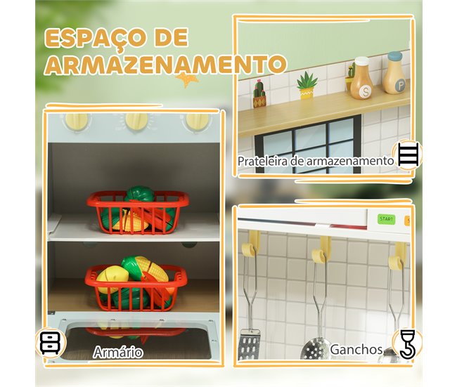 Cozinha de Brinquedo MDF, Aço Inoxidável e PP AIYAPLAY Azul