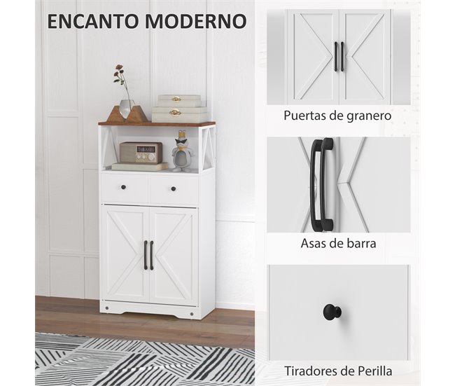 Armário de Cozinha Melamina de Madeira e Aço HOMCOM Branco