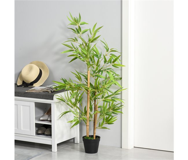 Bambú Artificial PE, PP, Cimento Outsunny, casa - decoração Verde
