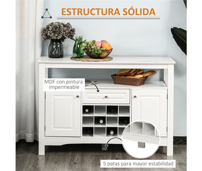 Aparador de Cozinha MDF HOMCOM, casa - móveis de armazenamento Branco