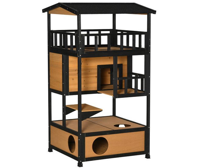 Casa para Gatos de Madeira Madeira de abeto PawHut Castanho