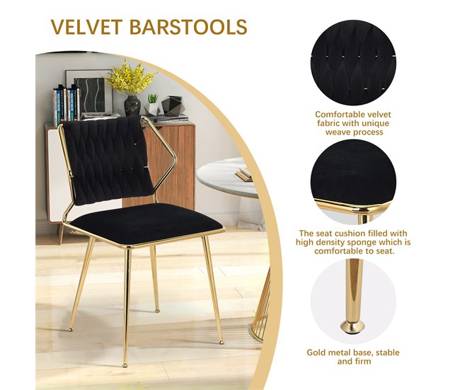 Conjunto de 2 Cadeiras de Veludo Preto