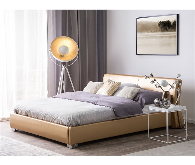 Beliani Cama Piel PARIS 215x228 Dourado
