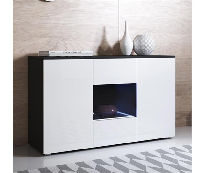 Aparador Sala de estar e jantar 3 portas LED Luke A2 120 Branco/ Preto