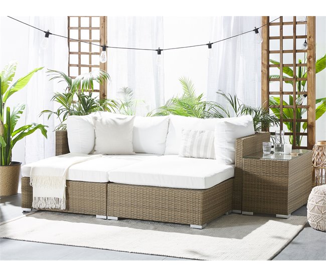 Beliani Conjunto lounge Ratan sintético NOTO Branco/ Bege