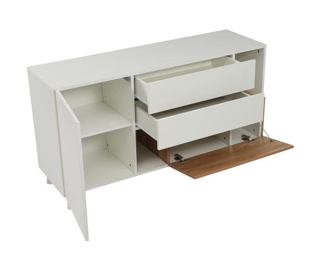 Aparador de painel de partículas com 2 portas e 2 gavetas Branco/ Madeira