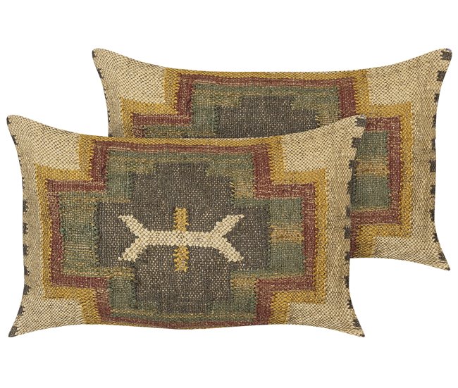 Beliani Almofada decorativa PULICAT Verde Escuro