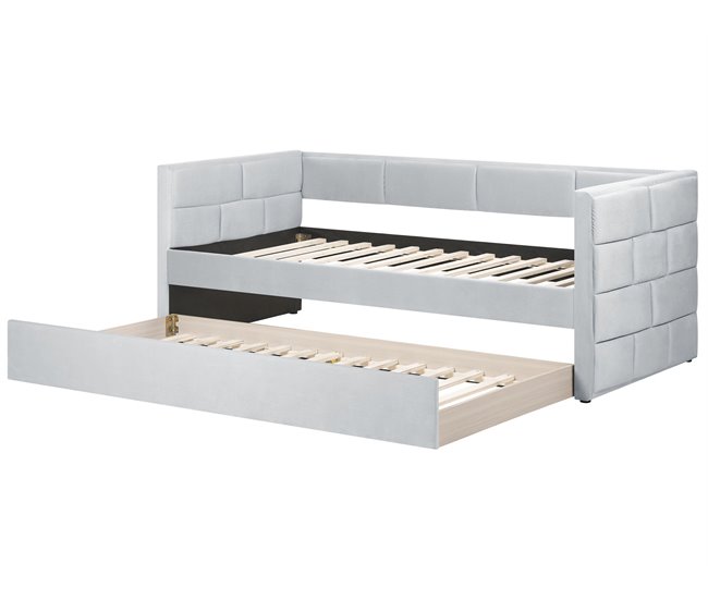 Beliani Cama com estrado Poliéster CHAVONNE 99x218 Cinza Claro