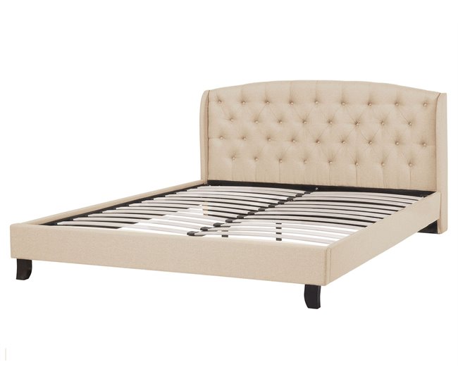 Beliani Cama com estrado Poliéster BORDEAUX 169x221 Bege