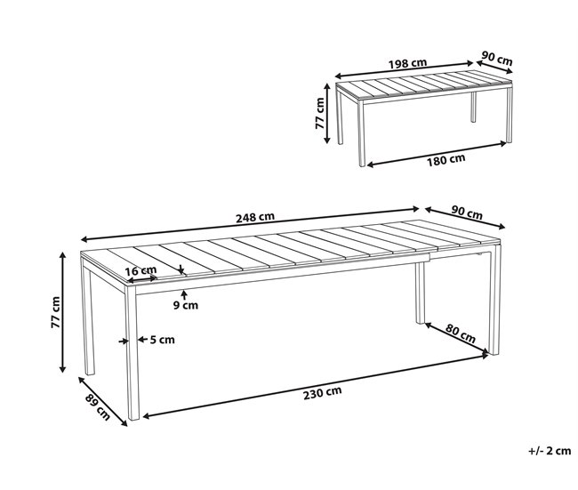 Beliani Mesa extensível TOFANE 198x90 Cinza