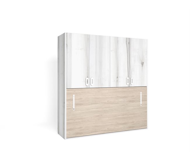 Cama abatível MOOD 190x90cm com roupeiro Branco/ Madeira