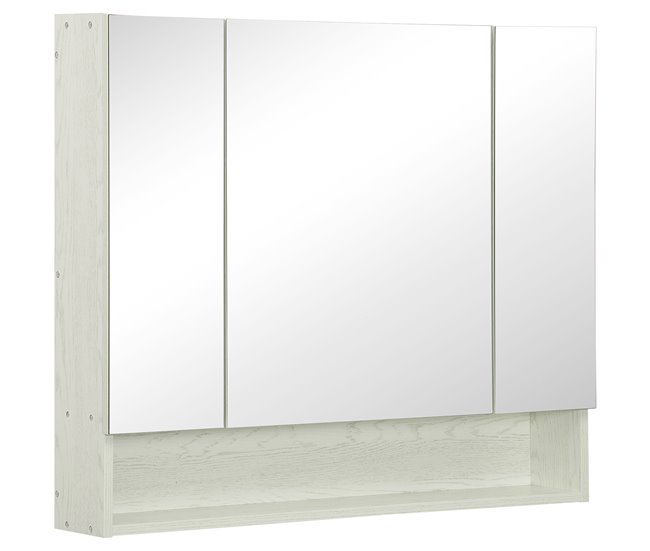 Armário Casa de Banho com Espelho MDF e Vidro kleankin Branco