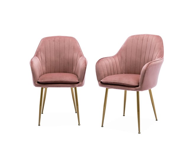 Conjunto de 2 poltronas de veludo com pernas de metal Rosa