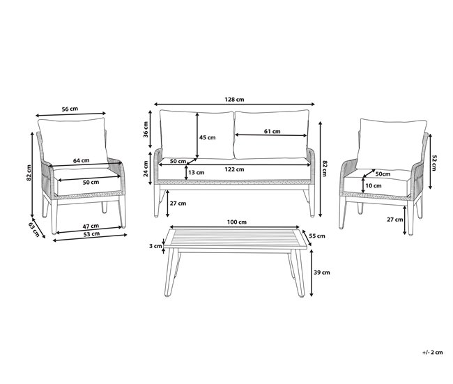 Beliani Conjunto lounge Madeira de acácia MERANO Branco/ Bege