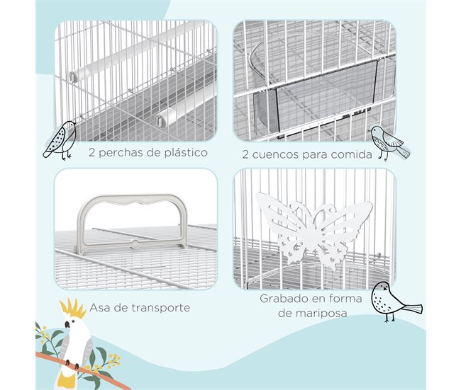 Gaiola para pássaros fio metálico e plástico PawHut Branco
