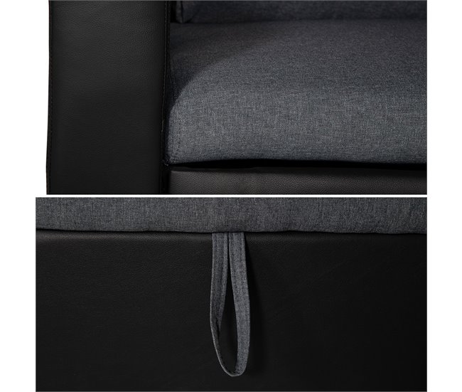 CLARK sofá-cama de canto de 3 lugares em tecido e imitação de couro Preto