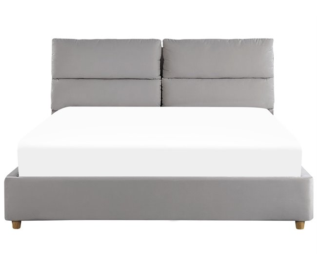 Beliani Cama baú Veludo BATILLY 174x224 Cinza