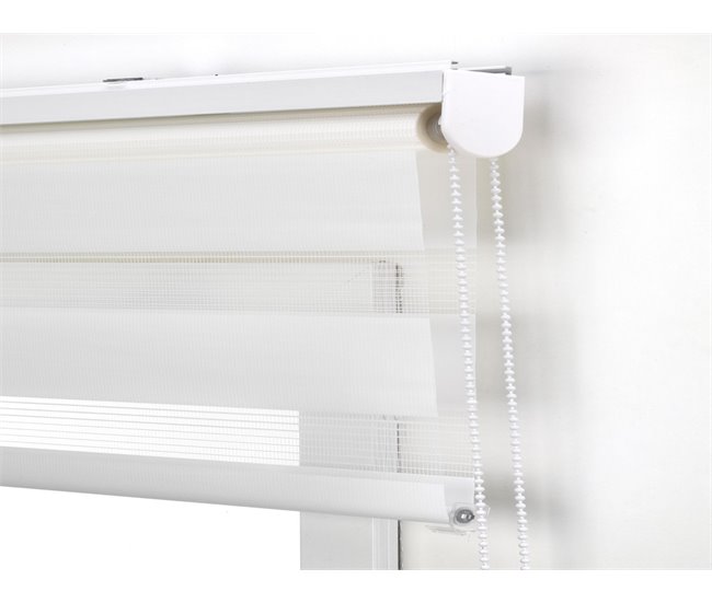Cortina de rolo bicolor noite e dia com tricô duplo e corrente manual Creme