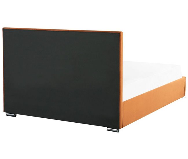 Beliani Cama com armazenamento Veludo ROUEN 168x214 Laranja