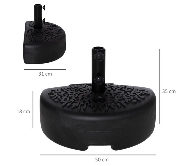 Base de Parede para Chapéu de Sol HDPE, Metal Outsunny 50x31 Preto