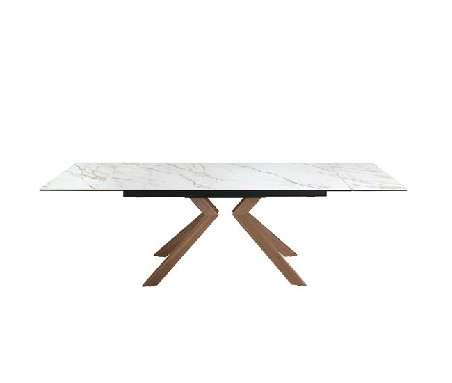 ANGEL CERDA Mesa de jantar extensível retangular em mármore porcelânico e aço com efeito nogueira 260x90 Nogal