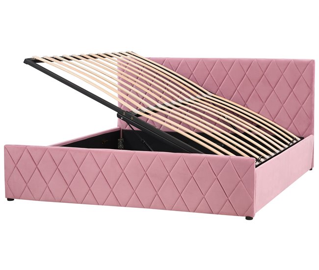 Beliani Cama com estrado Veludo ROCHEFORT 190x214 Rosa