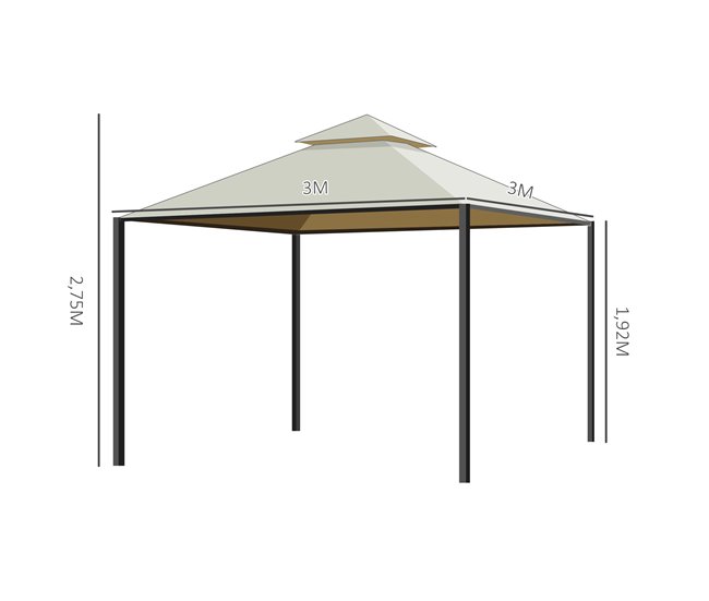 Pérgola de Exterior Metal, Poliéster Outsunny 300x300 Bege