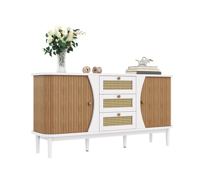 Aparador com 2 portas e 3 gavetas 140 Natural/ Branco