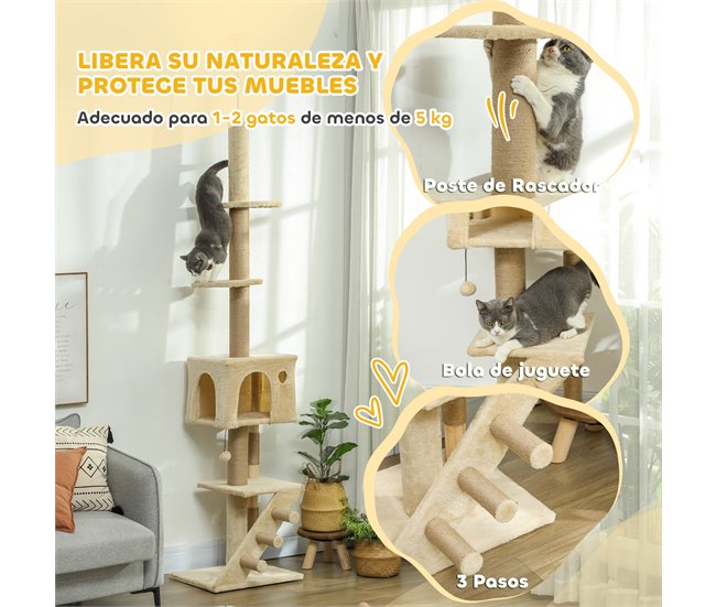 Arranhador para Gatos Aglomerado, Pelúcia e Juta PawHut Cru
