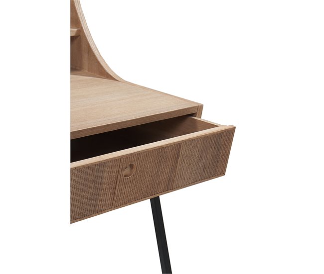 Mesa escrivaninha de madeira de freixo com gaveta e base de metal Natural