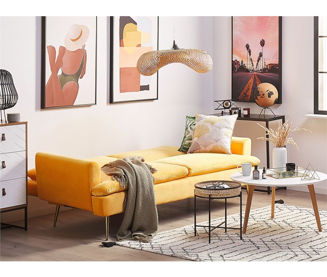 Beliani Sofá-cama Veludo VETTRE Amarelo