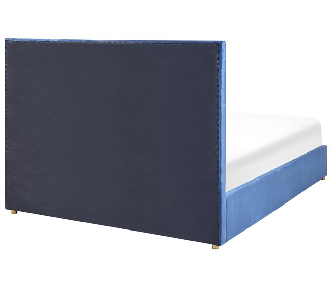 Beliani Cama baú Veludo VERNOYES 188x214 Azul Marino