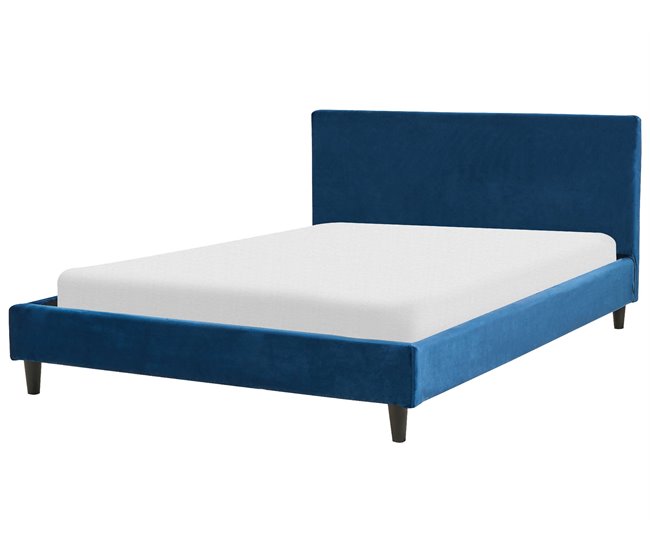 Beliani Cama com estrado Veludo FITOU 150x214 Azul