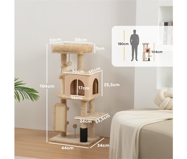 Arranhador para Gatos Melamina de Madeira e Sisal PawHut Cru