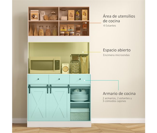 Armário de Cozinha Melamina de Madeira HOMCOM, casa - cozinha Branco