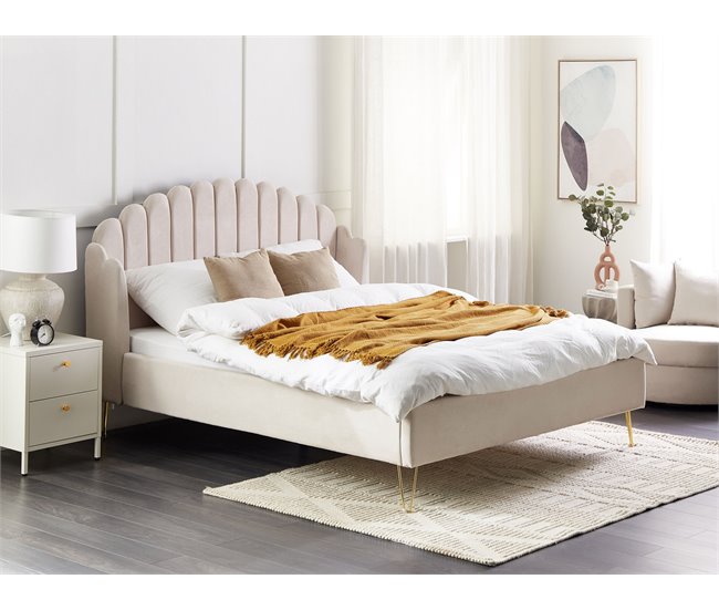 Beliani Cama com estrado Poliéster AMBILLOU 177x214 Bege