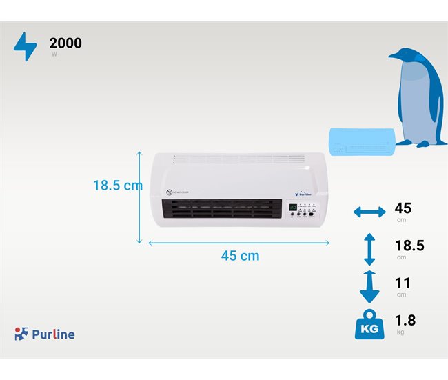 Aquecedor Split Cerâmico 1000W / 2000W com controlo remoto Branco