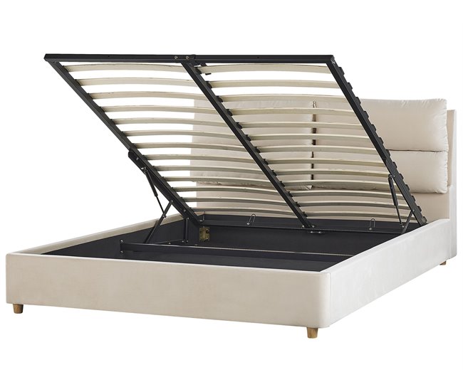 Beliani Cama com estrado Veludo BATILLY Bege