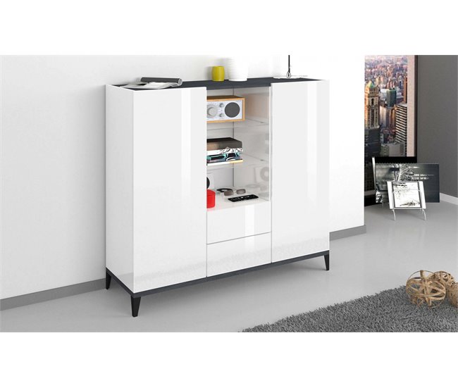 Aparador com efeito madeira 120 Branco/cinza